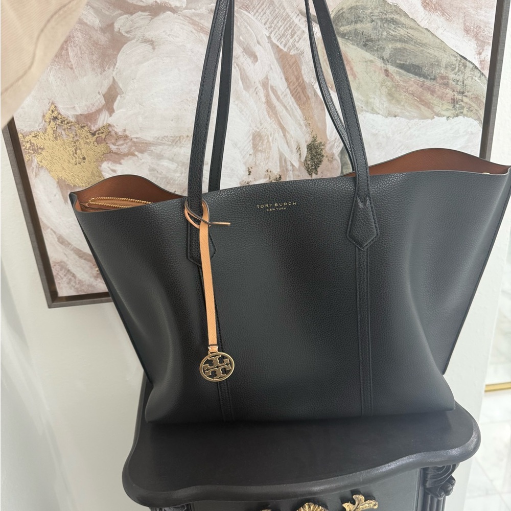 Tory Burch Black and Tan Leather Tote